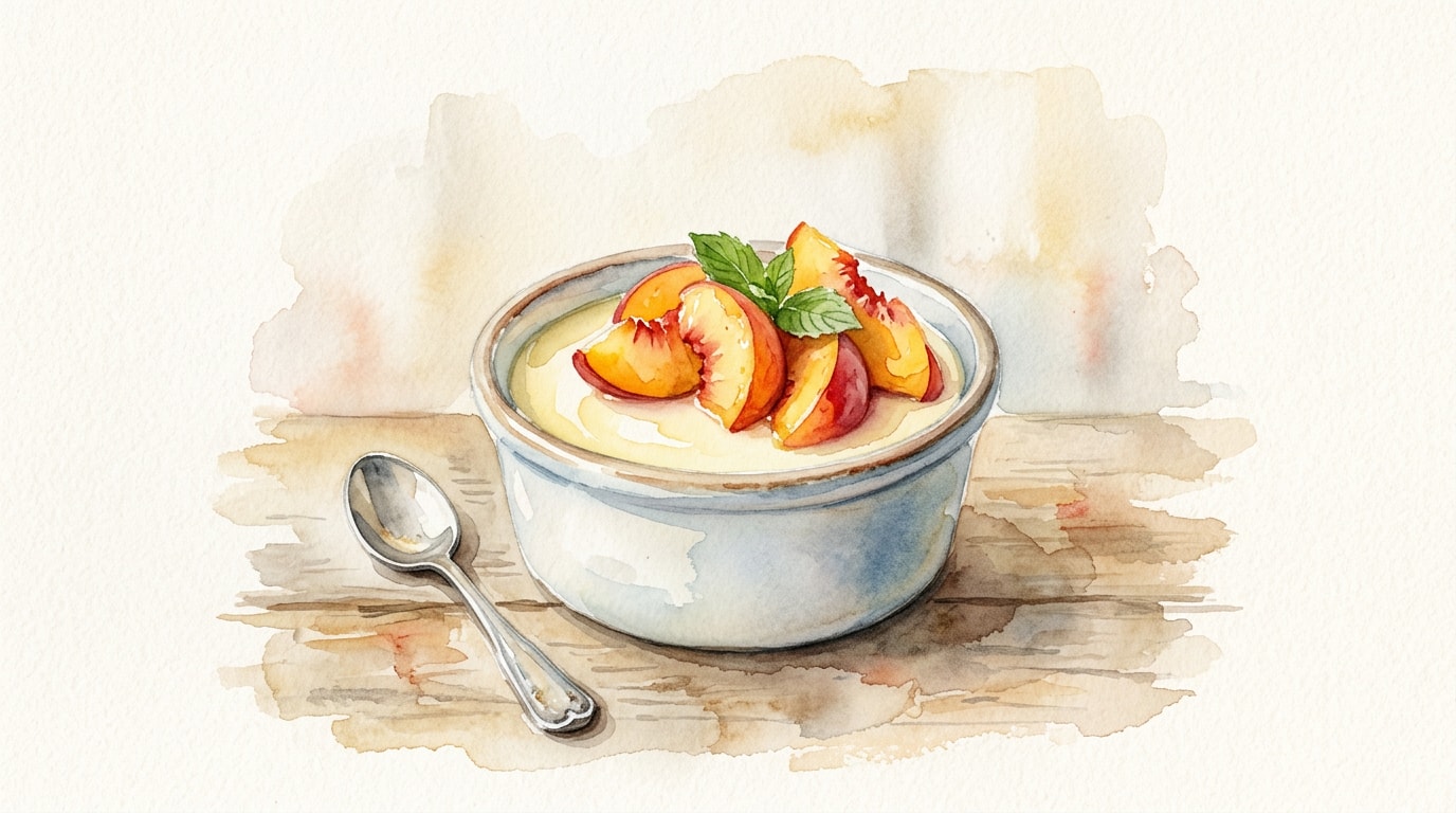 Lemon Posset with Macerated Peaches