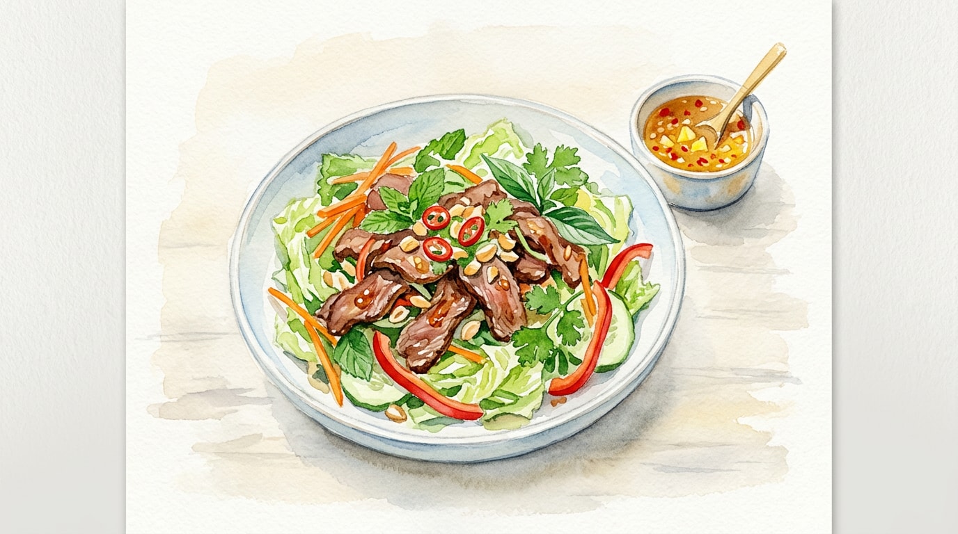 Lemongrass Beef and Crisp Vegetable Salad with Pineapple Nuoc Cham
