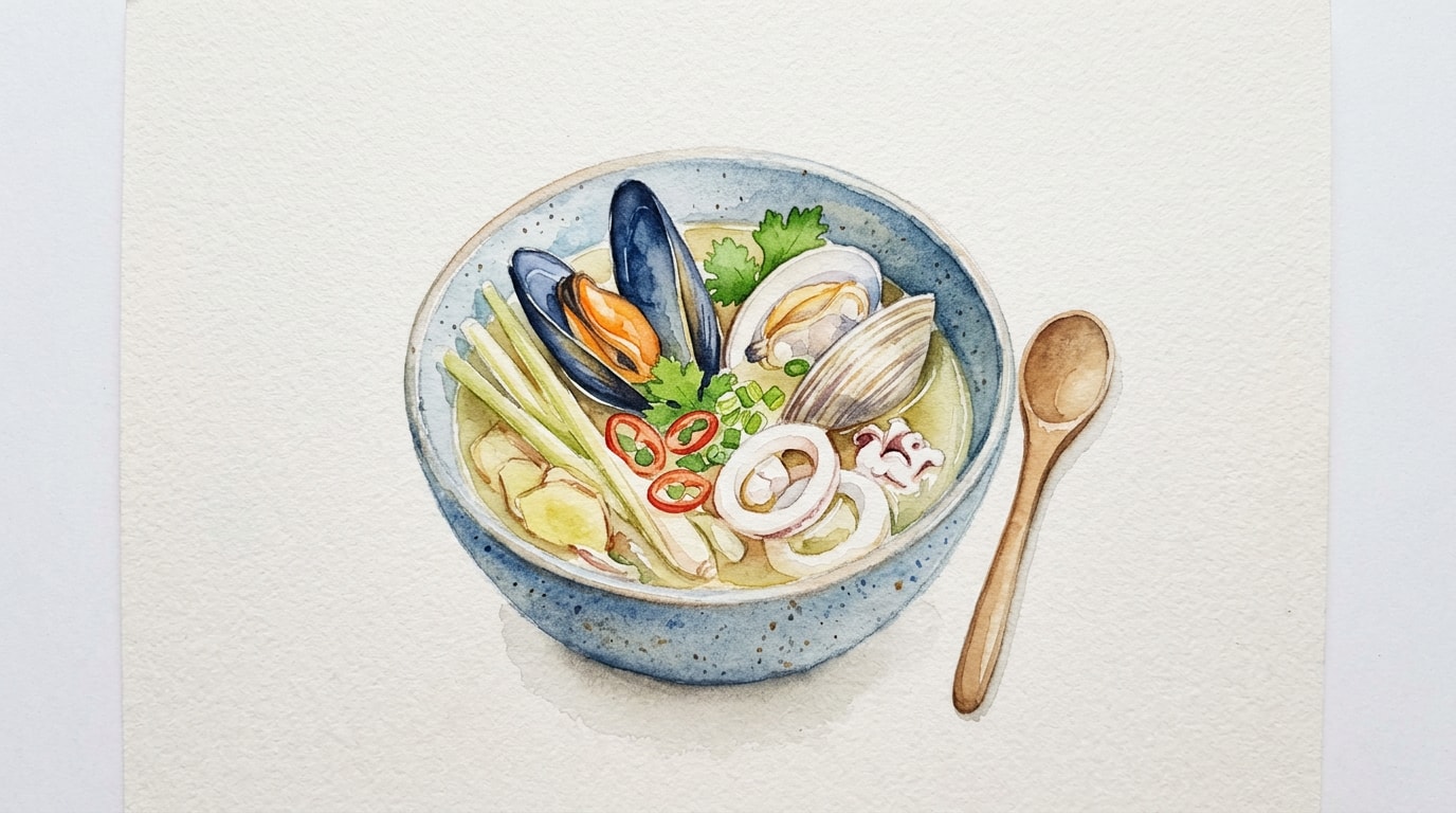 Lemongrass Seafood Broth with Mussels, Clams, and Squid