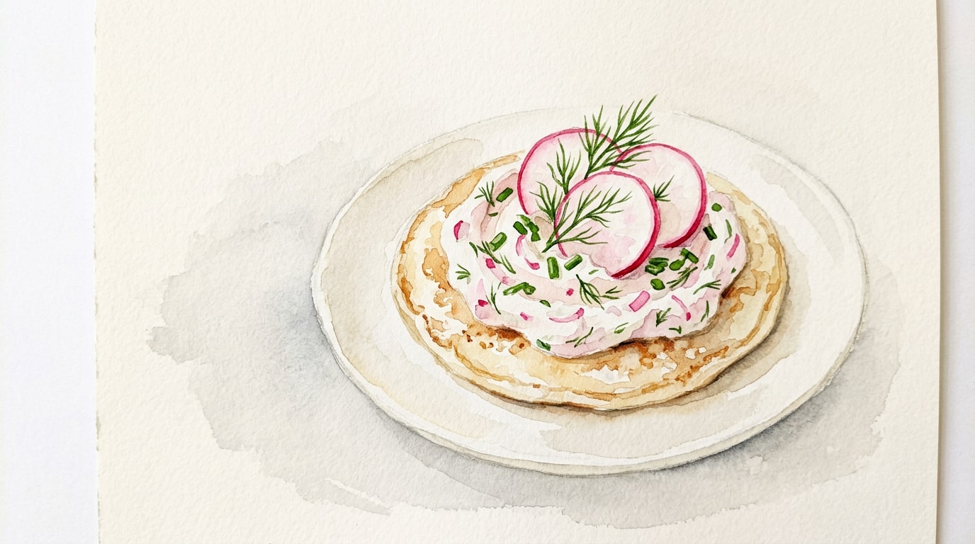 Light and Airy Blini with Creamy Radish Topping