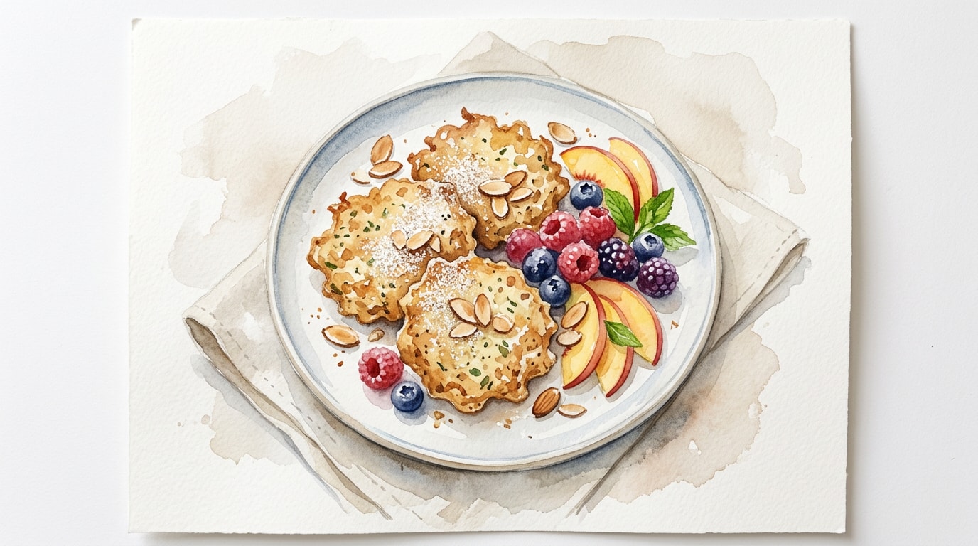 Light And Crispy Matzo Fritters With Fruit And Almonds