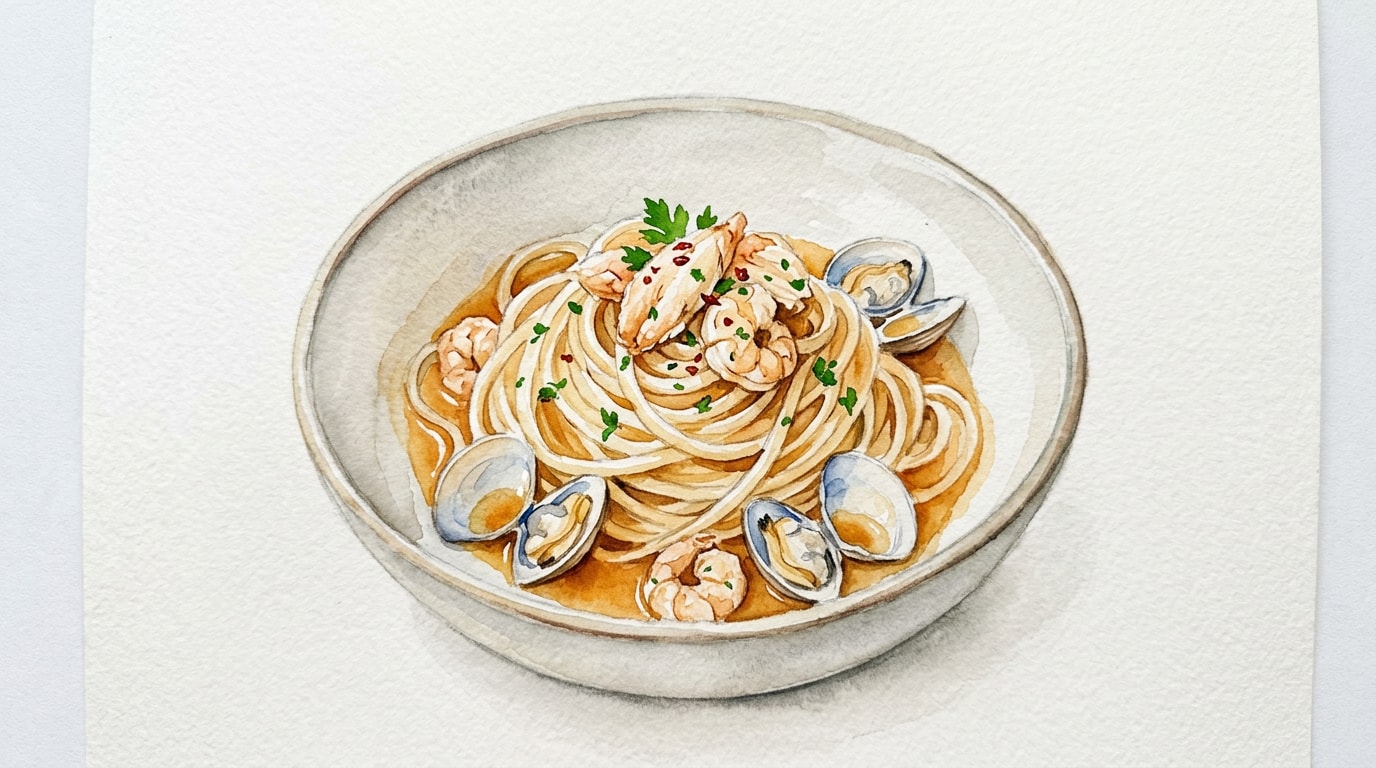 Linguine With Seafood In Rich Crab Jus