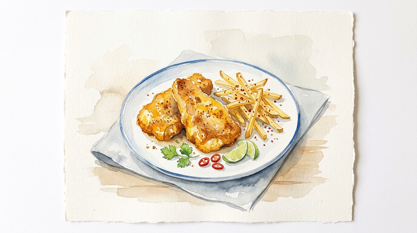 Malaysian-Spiced Crispy Fried Cod with Chili Salt Fries