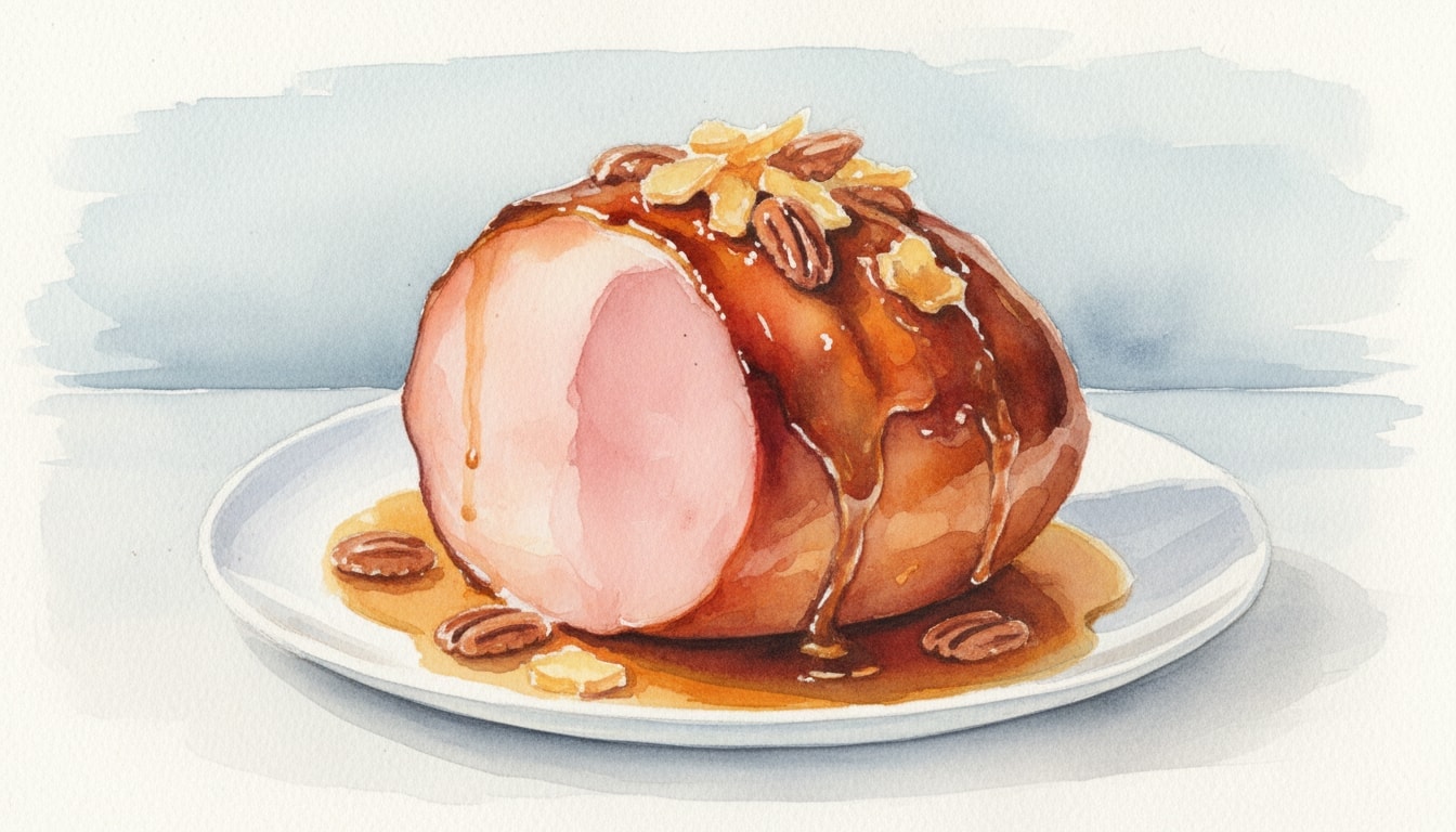 Maple-Balsamic Glazed Fresh Ham with Candied Ginger and Pecans