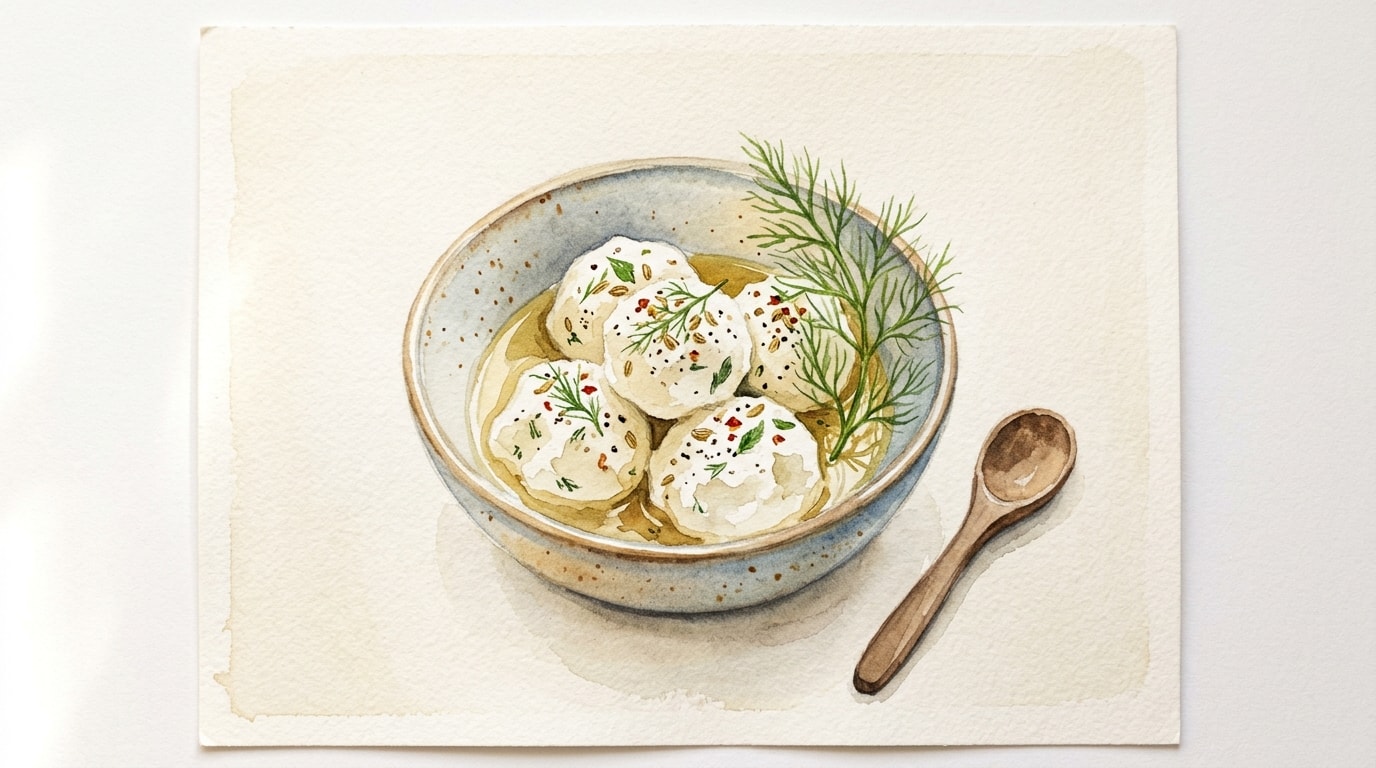 Marinated Labneh Balls with Fennel and Herbs