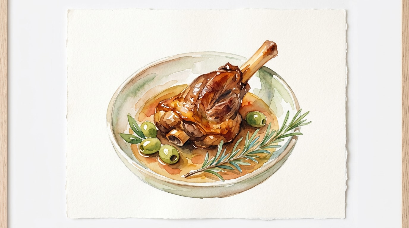 Mediterranean Braised Lamb Shanks with Green Olives and Rosemary