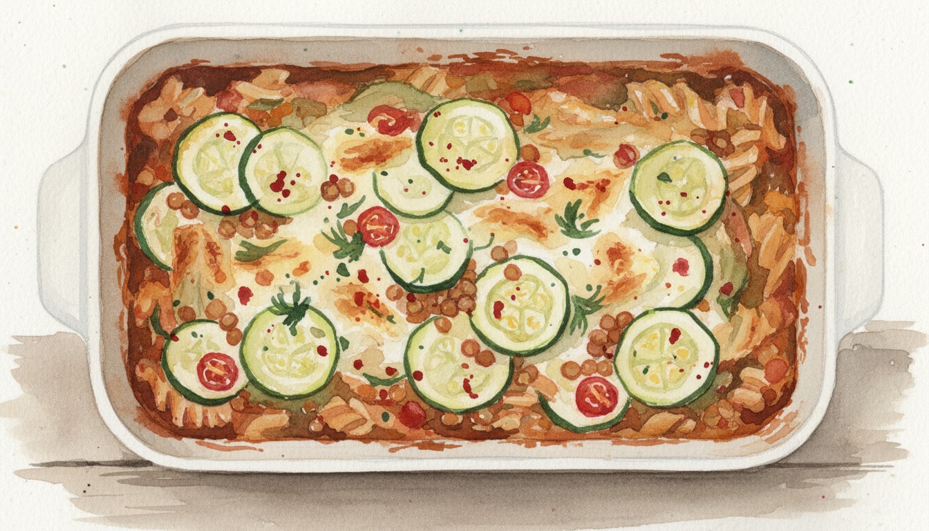 Mediterranean Lentil and Courgette Pasta Bake