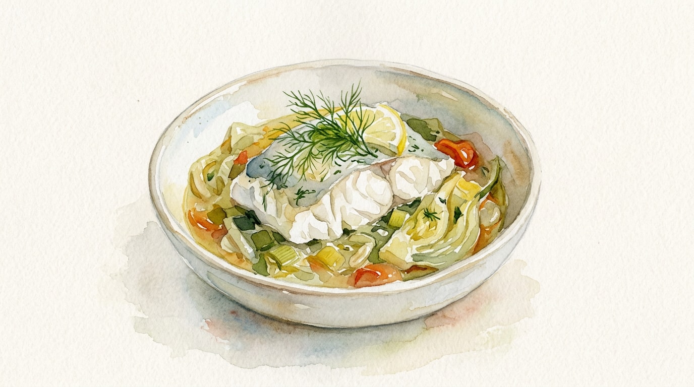 Mediterranean Poached Fish with Fennel and Leek Ragout