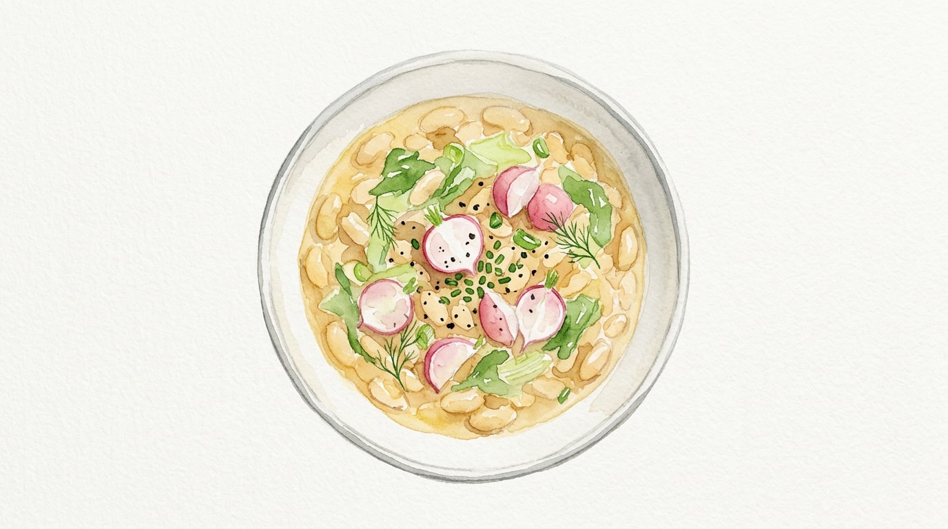 Miso-Butter White Beans with Radishes and Spring Greens