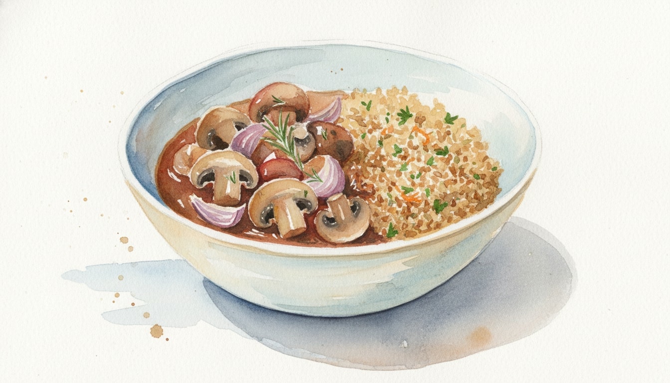 Mushroom Stifado with Bulgur Wheat Pilaf