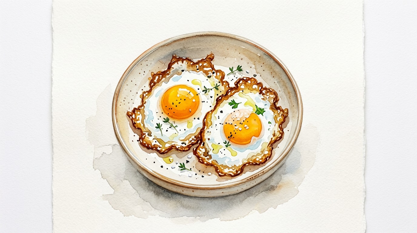 Olive Oil Fried Eggs With Crispy Edges
