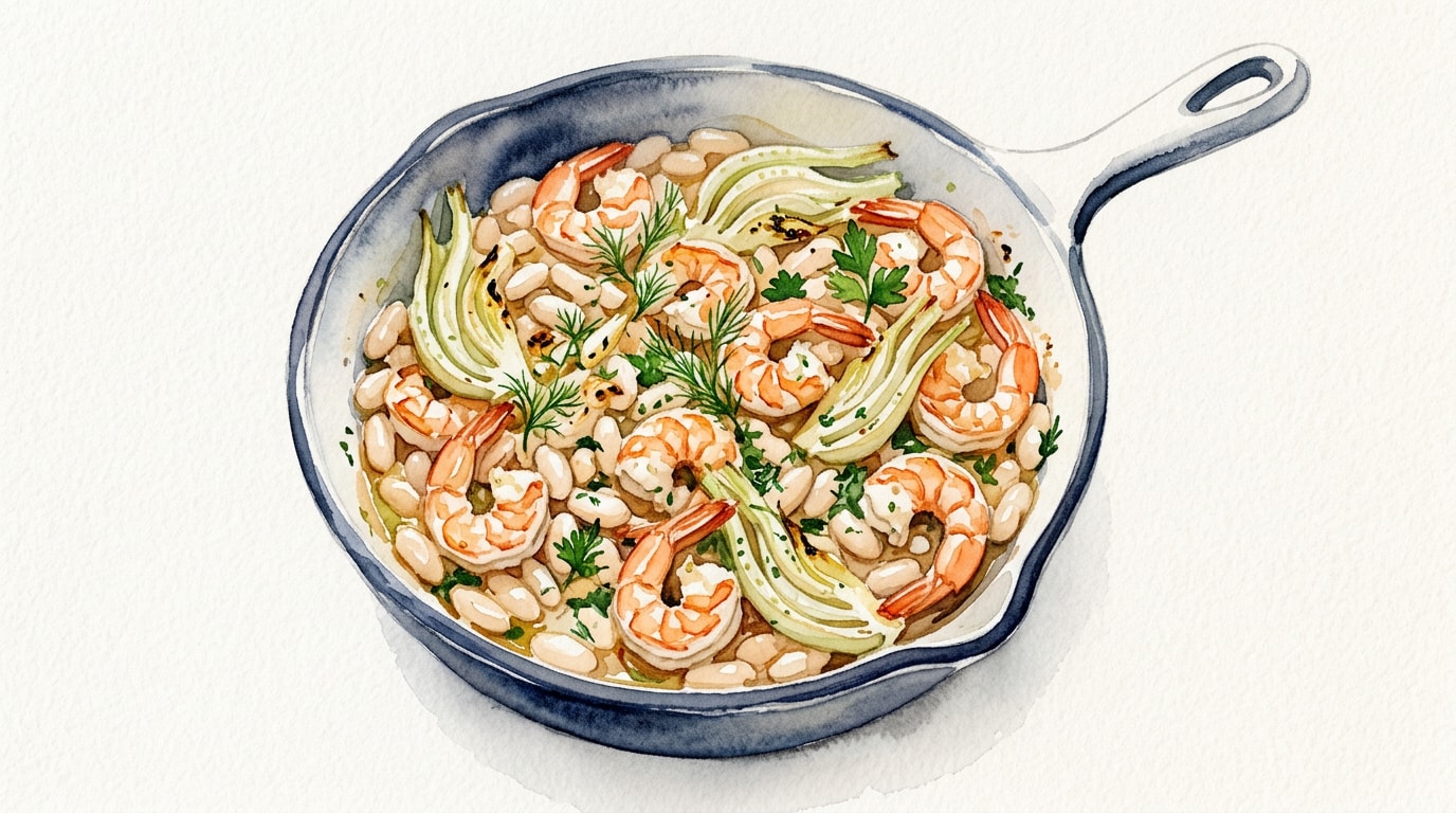 One-Pan Shrimp, Fennel, And White Bean Skillet