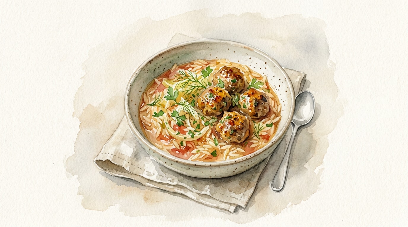 One-Pot Lamb Meatball and Fennel Orzo