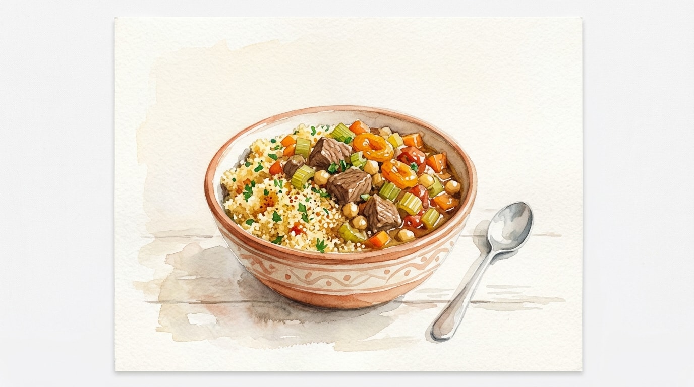 One-Pot Moroccan Beef and Celery Couscous