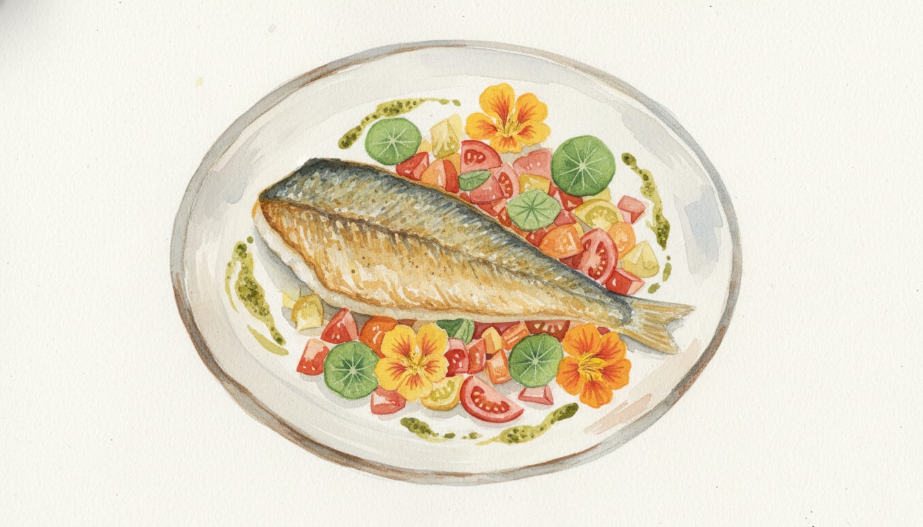 Pan-Fried Sea Bream with Heritage Tomato & Nasturtium Pesto