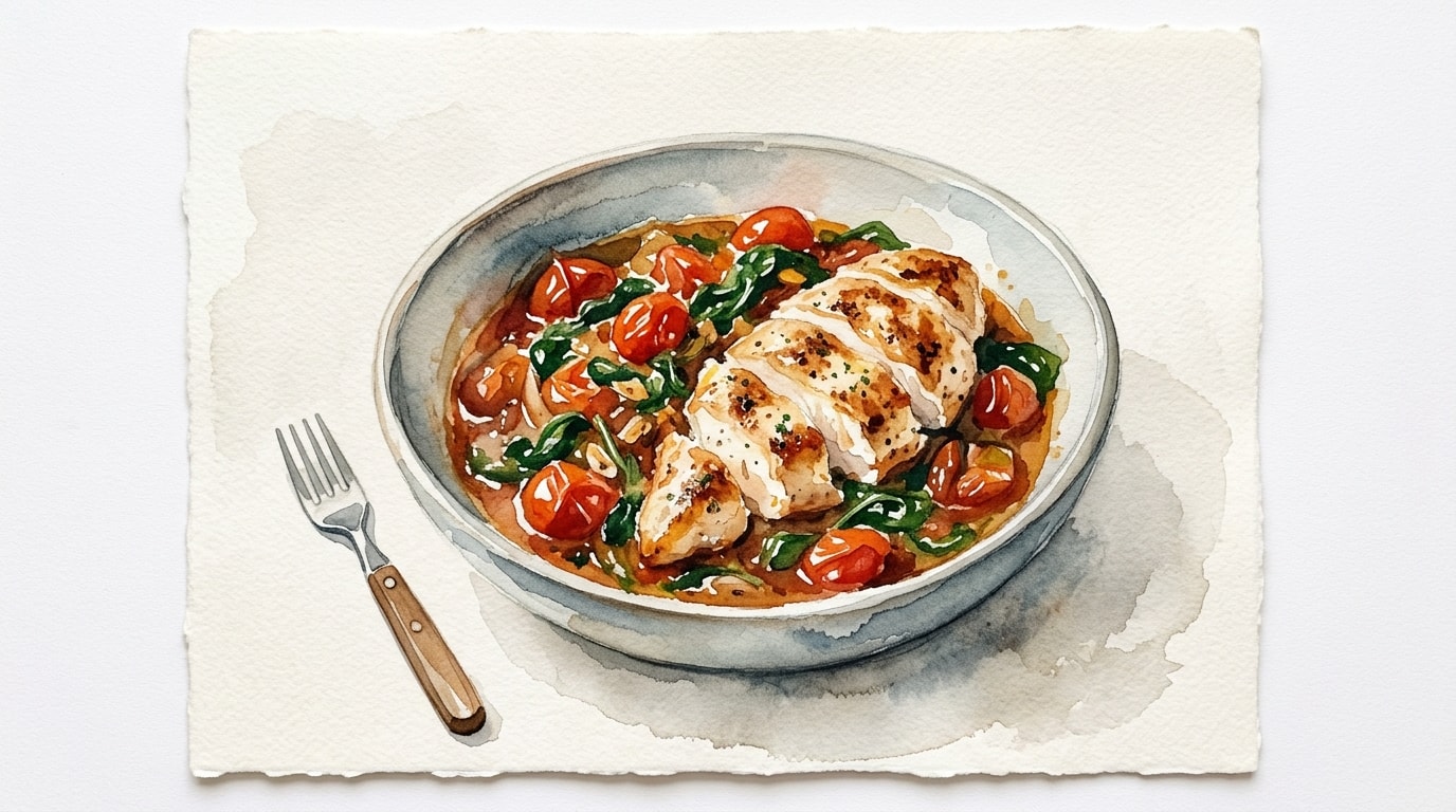 Pan-Seared Chicken With Rustic Tomato Spinach Sauce