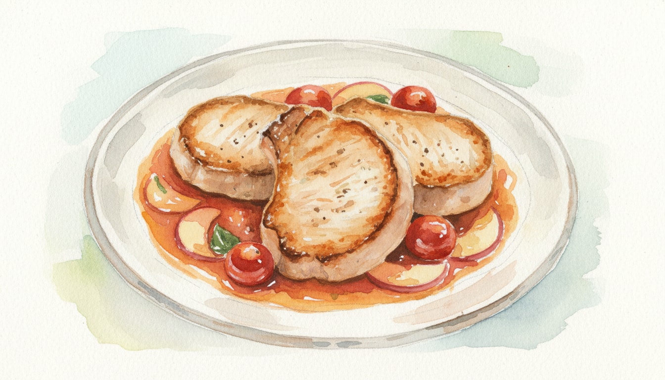 Pan-Seared Pork Chops with Apple & Tomato Pan Sauce