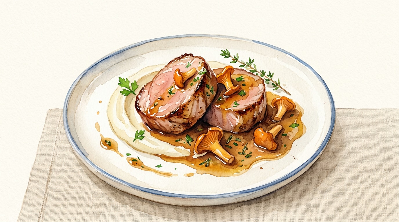 Pan-Seared Veal Loin with Madeira Chanterelle Sauce