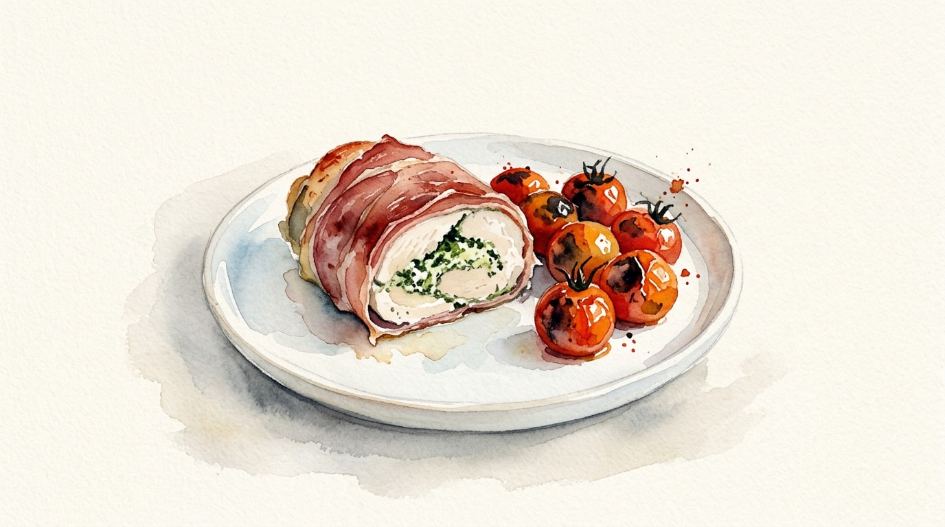 Parma Ham-Wrapped Stuffed Chicken with Blistered Tomatoes