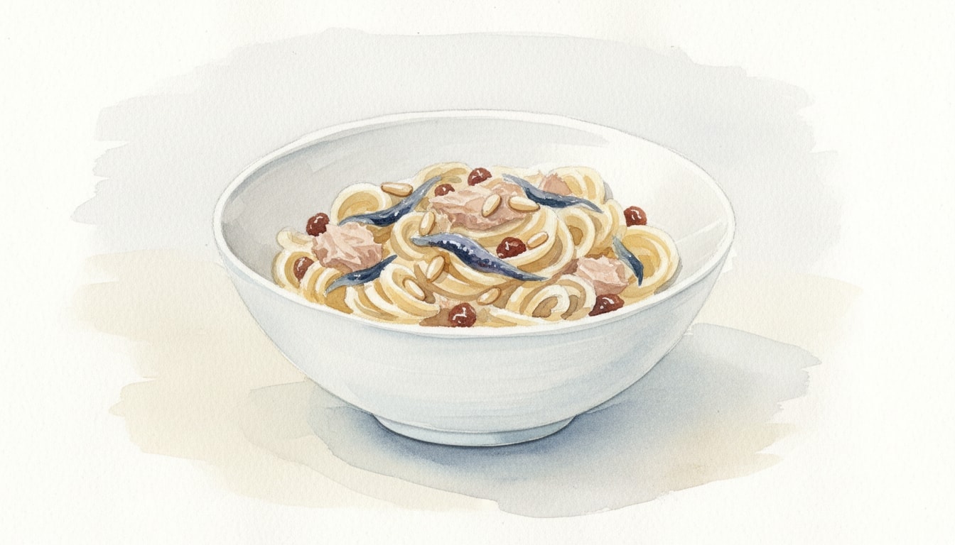Pasta With Tuna, Anchovies, Pine Nuts and Currants