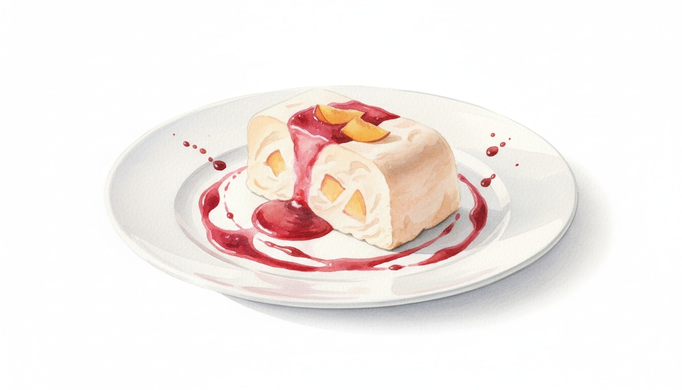 Peach Semifreddo with Raspberry Sauce