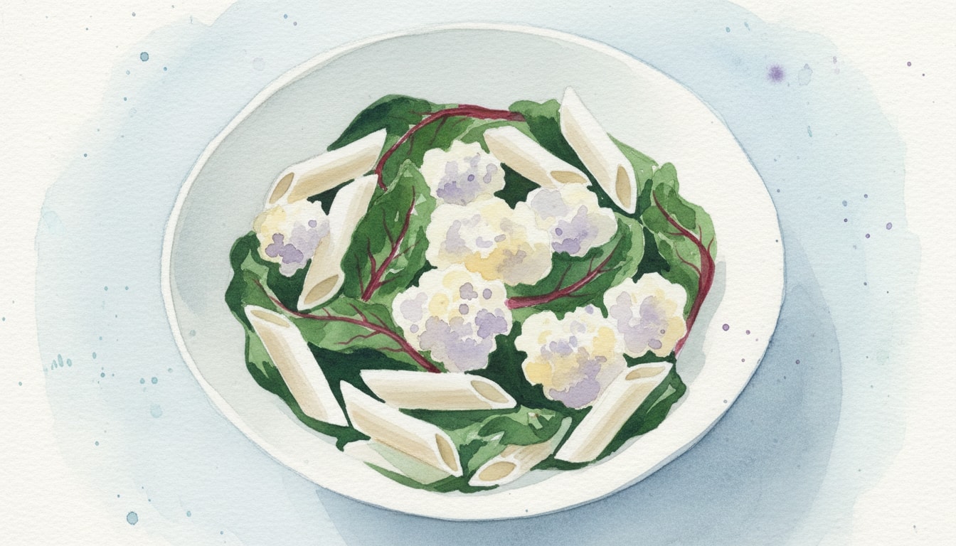 Penne with Swiss Chard and Cauliflower
