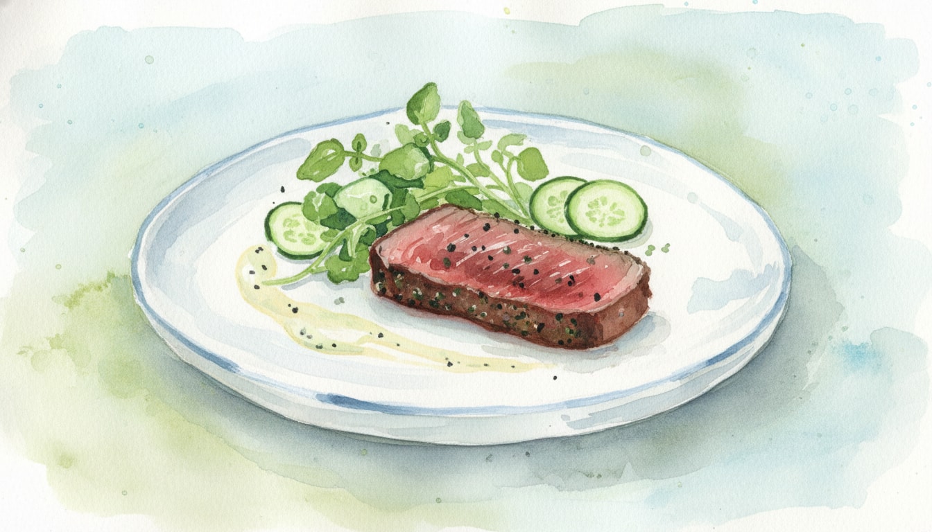 Pepper-Crusted Flank Steak with Watercress & Cucumber