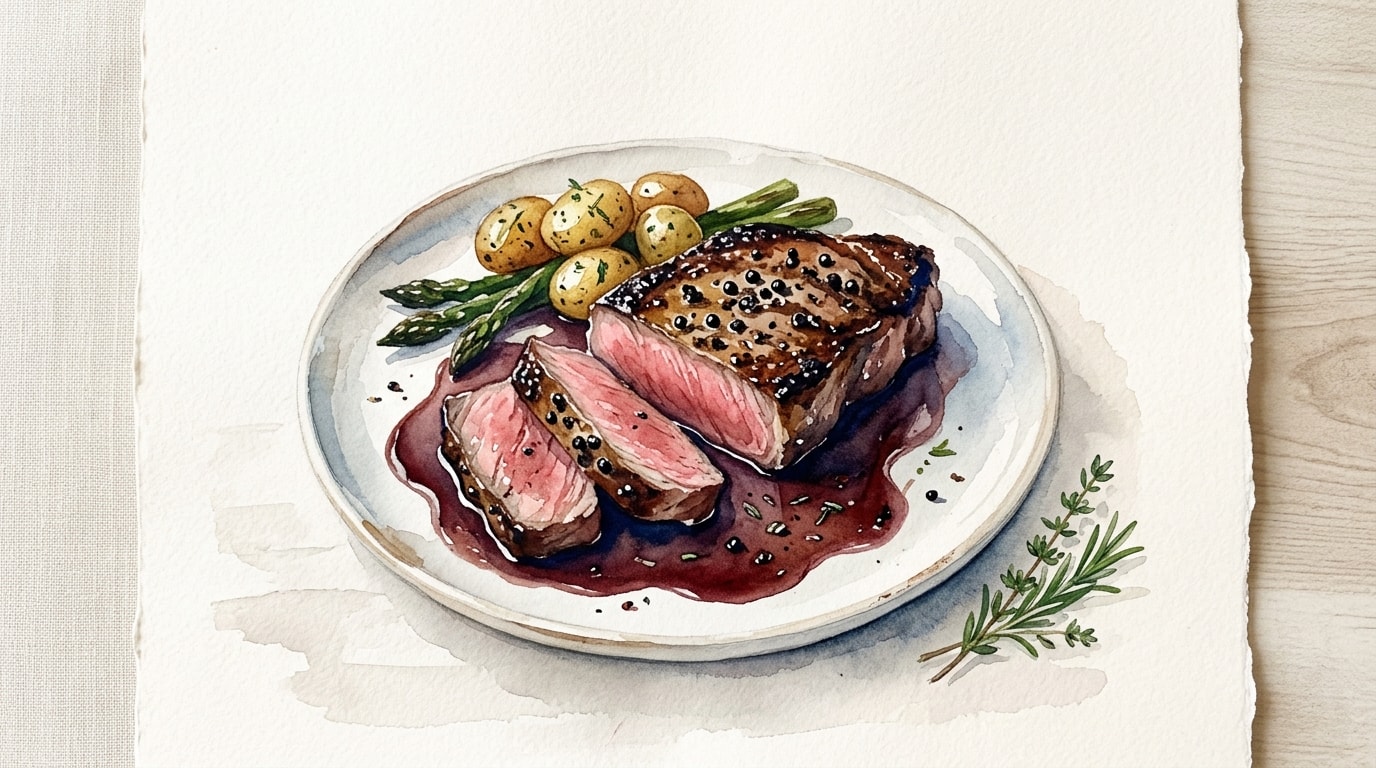 Peppercorn Sirloin Steak With Red Wine Pan Sauce