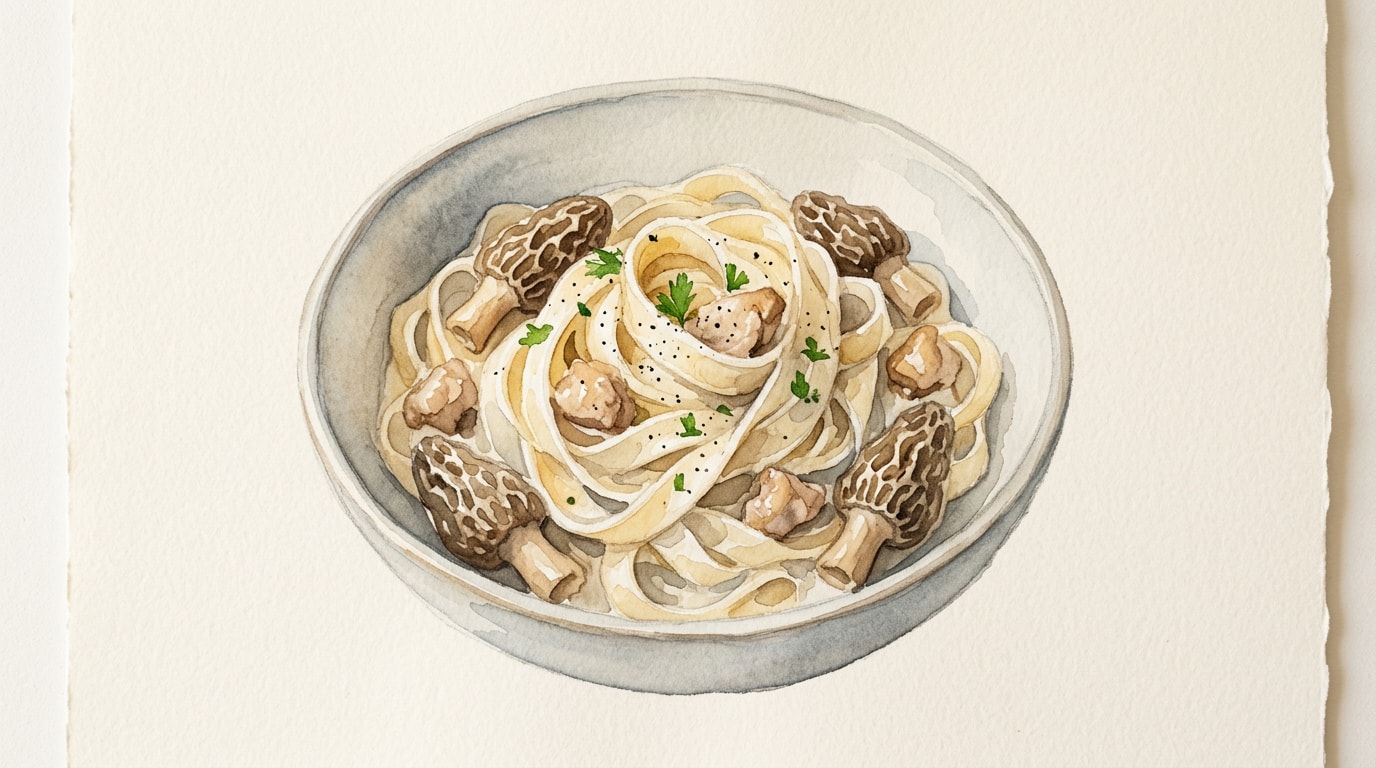 Pheasant and Morel Fettuccine in Cream Sauce