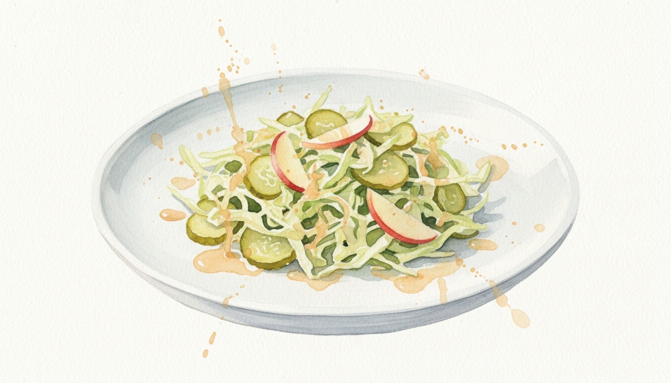 Pickleback Slaw with Apples and Tangy Dressing