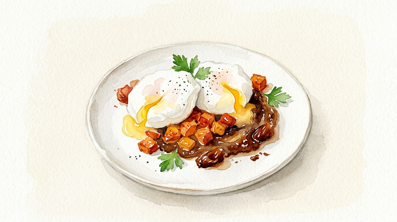 Poached Eggs with Spanish Chorizo and Medjool Date Paste