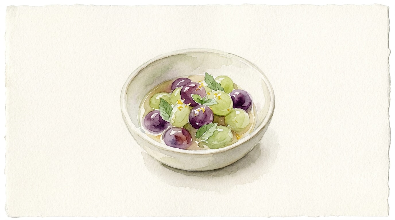 Poached Grapes with Lemon-Honey-Mint Dressing