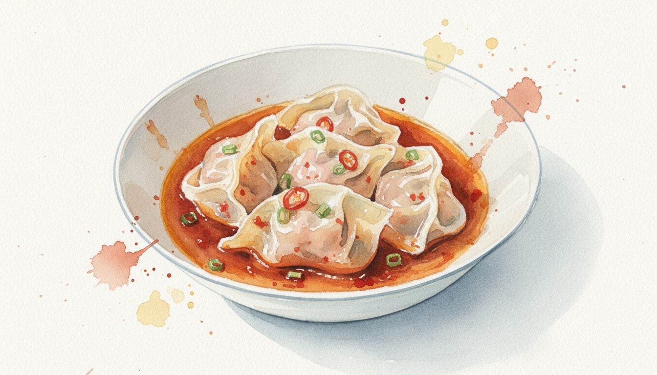 Pork and Prawn Dumplings with Sichuan Sauce