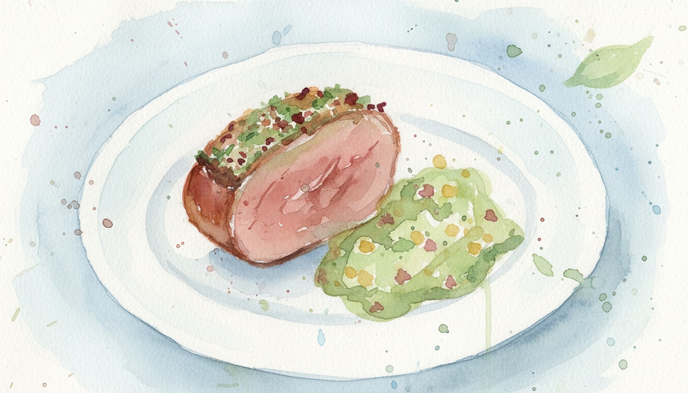 Prosciutto and Herb Crusted Leg of Lamb with Piselli alla Pancetta