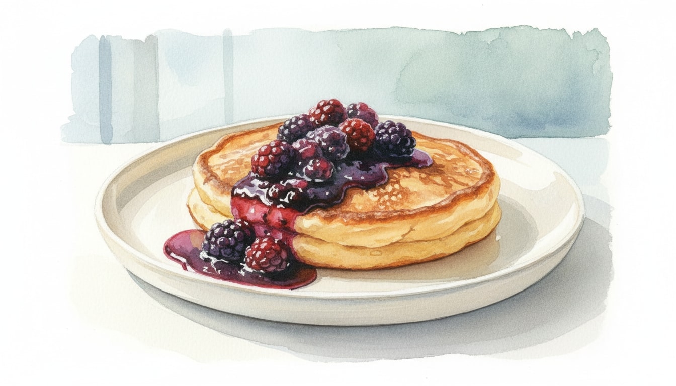 Puffy Corn Pancake With Blackberry Sauce