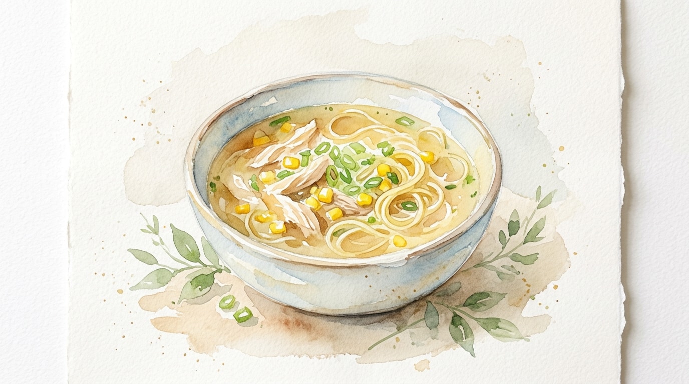 Quick Chicken and Sweetcorn Noodle Soup