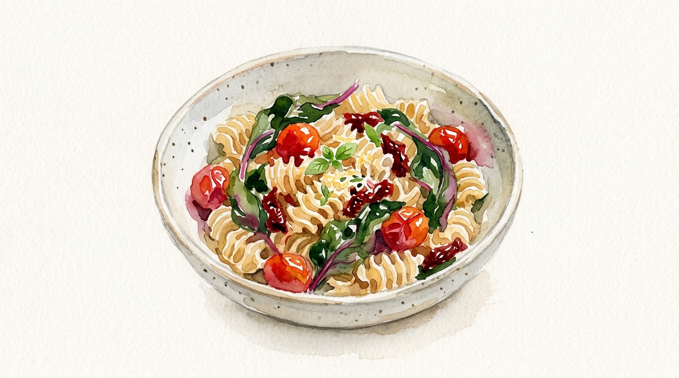 Radiatore with Tomato Duo and Wilted Beet Greens