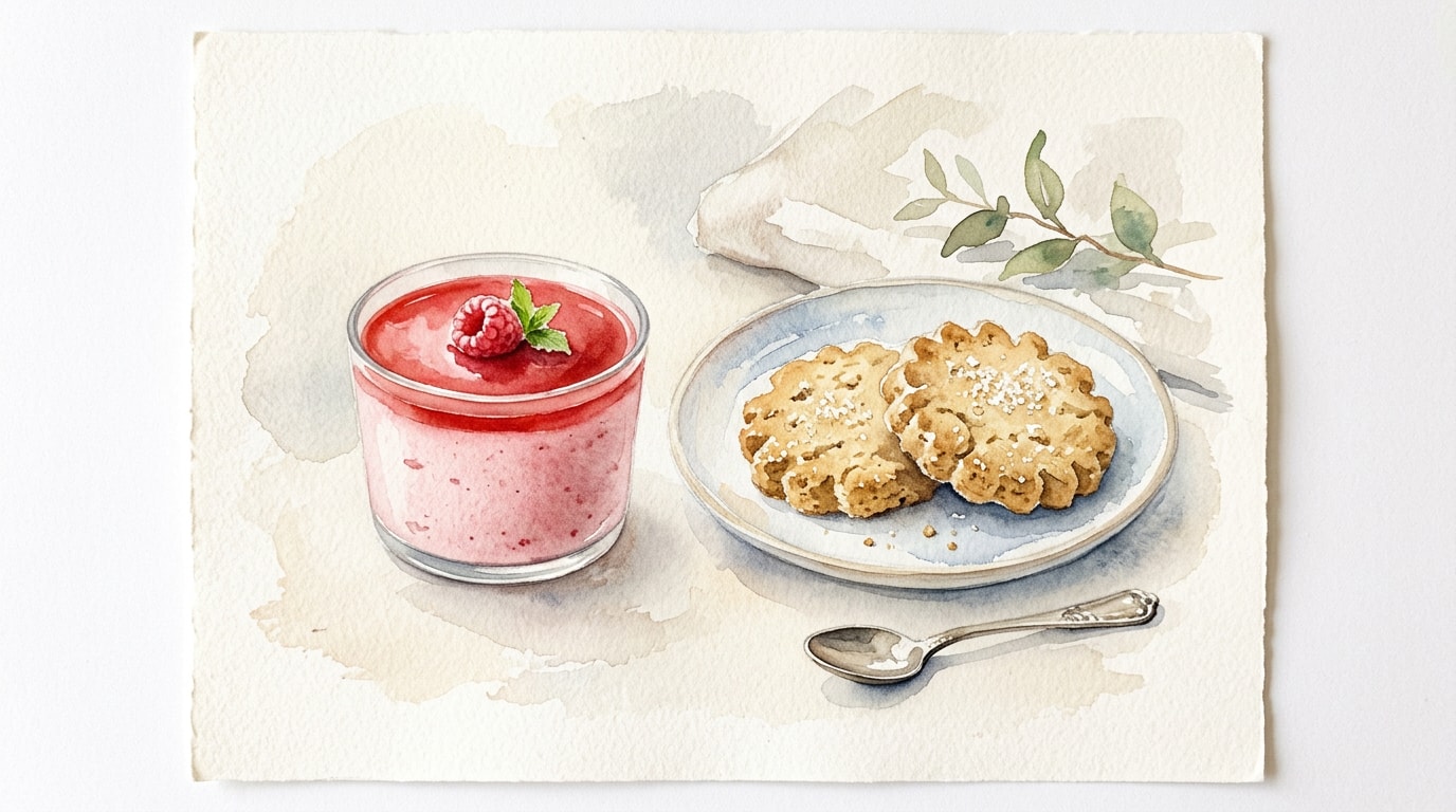 Raspberry Mousse With Strawberry Glaze and Shortbread Biscuits