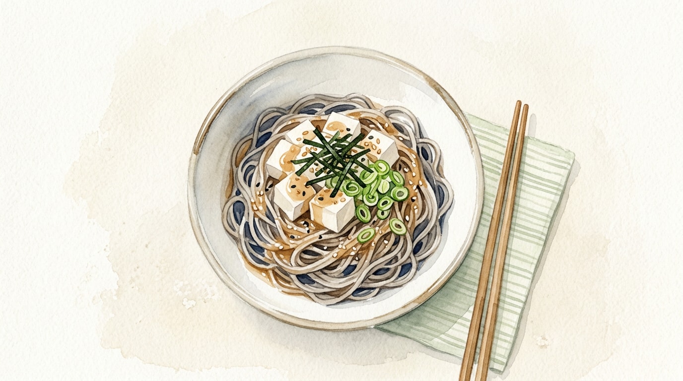 Refreshing Cold Soba Noodles With Tofu And Sesame Dressing