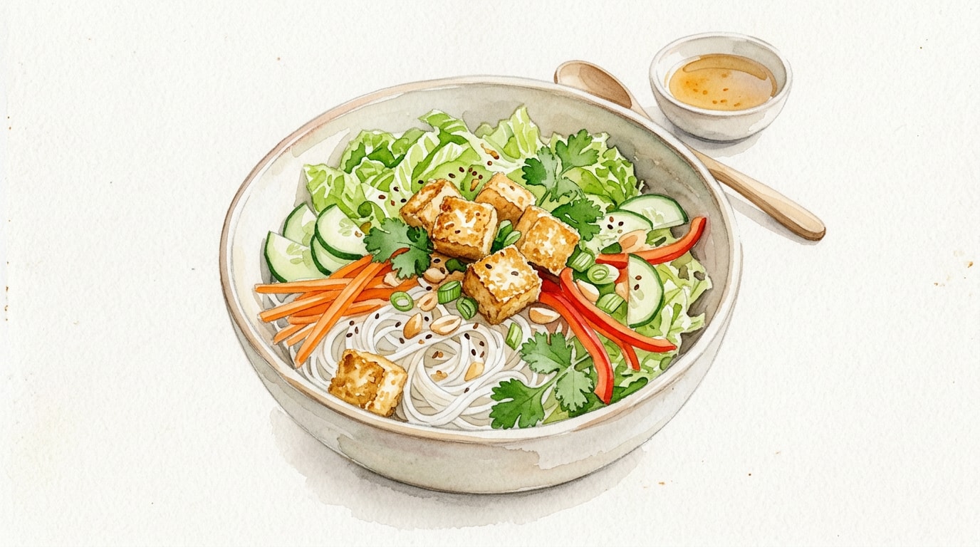 Refreshing Rice Noodle Salad with Crispy Tofu