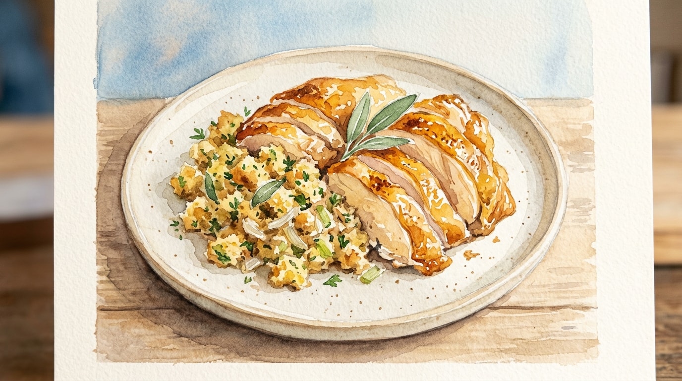 Roast Turkey with Sage and Cornbread Dressing