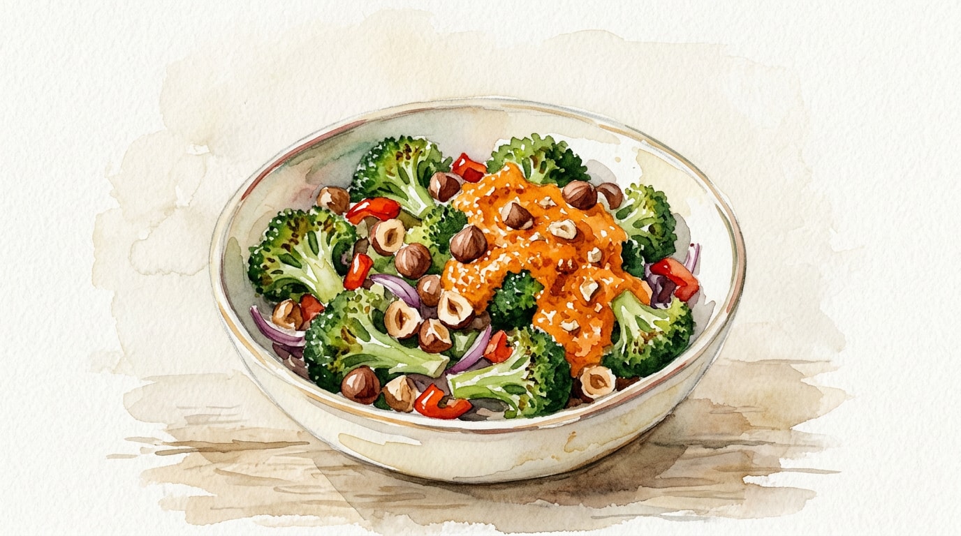 Roasted Broccoli Salad with Hazelnut Romesco
