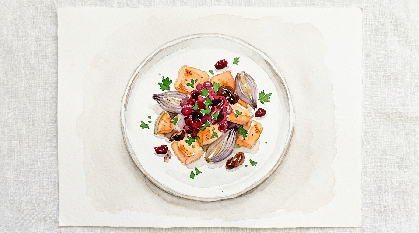 Roasted Butternut Squash and Shallots with Cranberry Date Relish