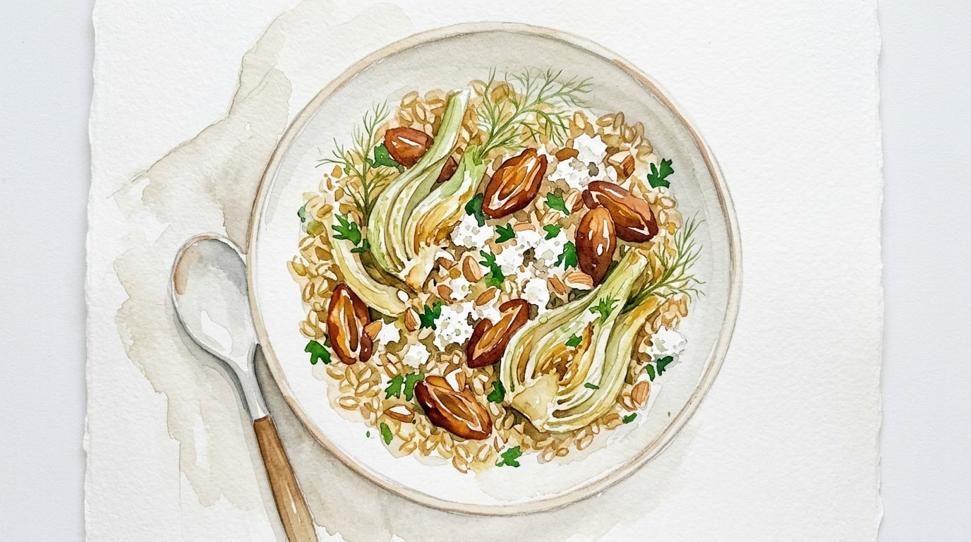 Roasted Fennel and Farro Salad with Dates and Feta