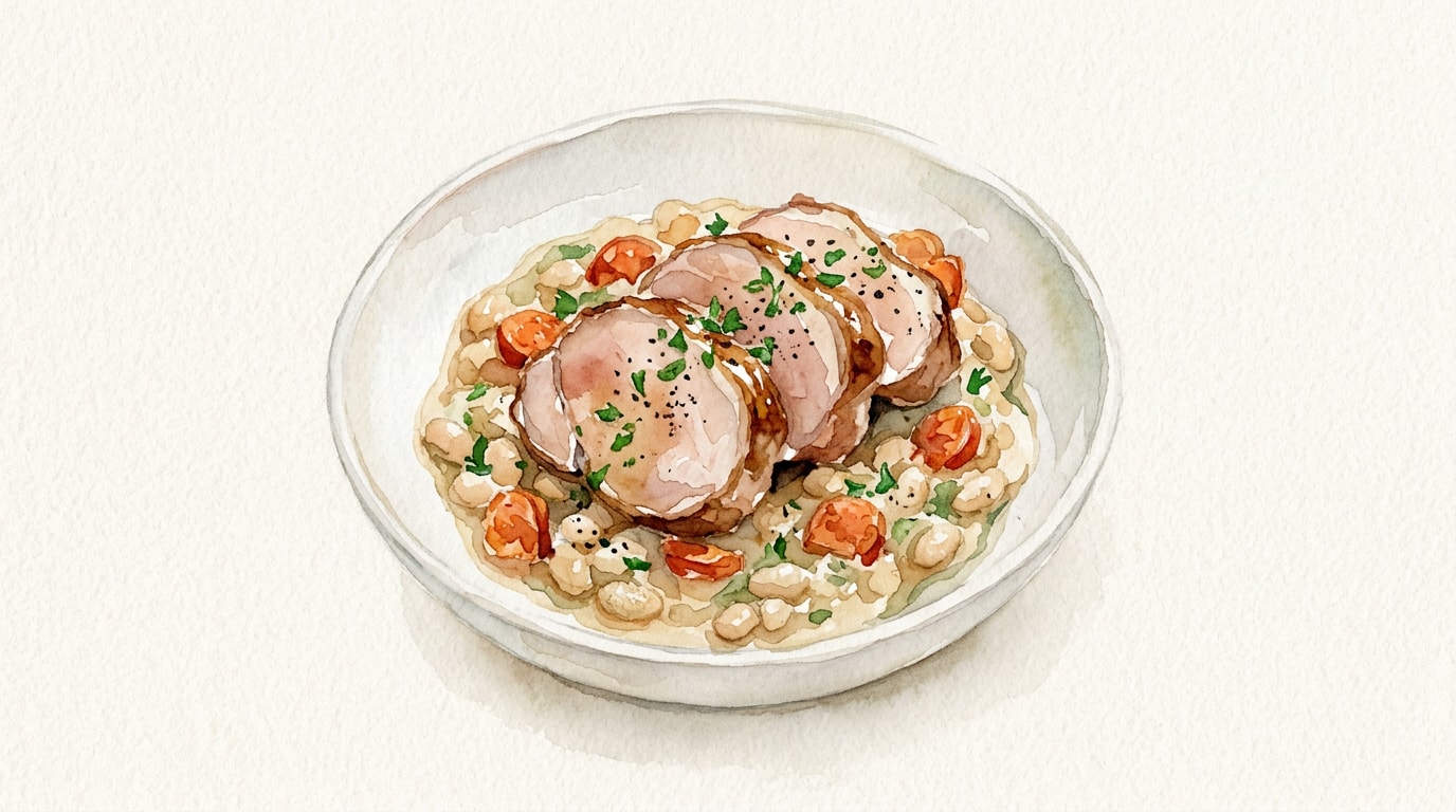 Roasted Pork Fillet with Chorizo and White Bean Sauce