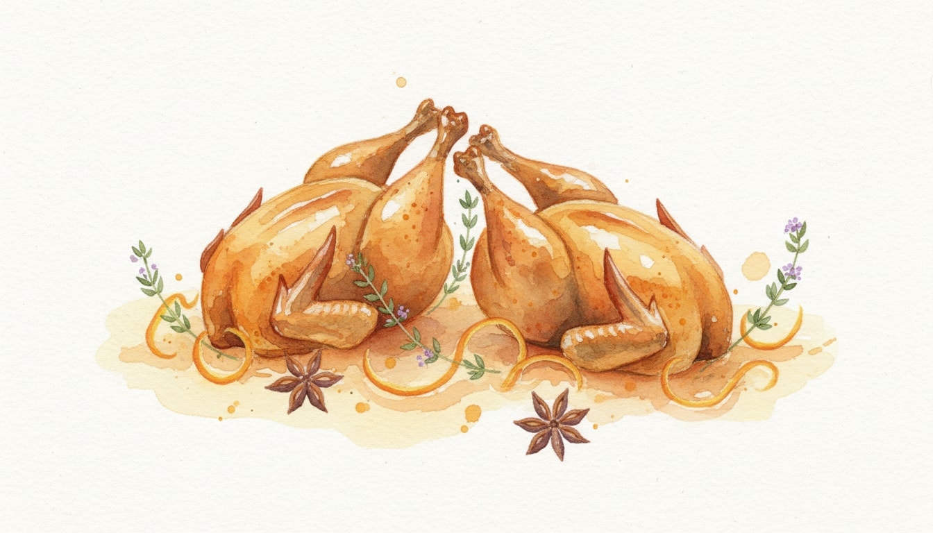 Roasted Poussins with Aniseed, Thyme and Orange Zest