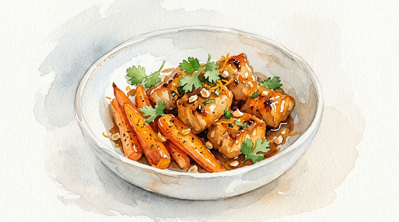 Roasted Satay Monkfish with Spiced Carrots