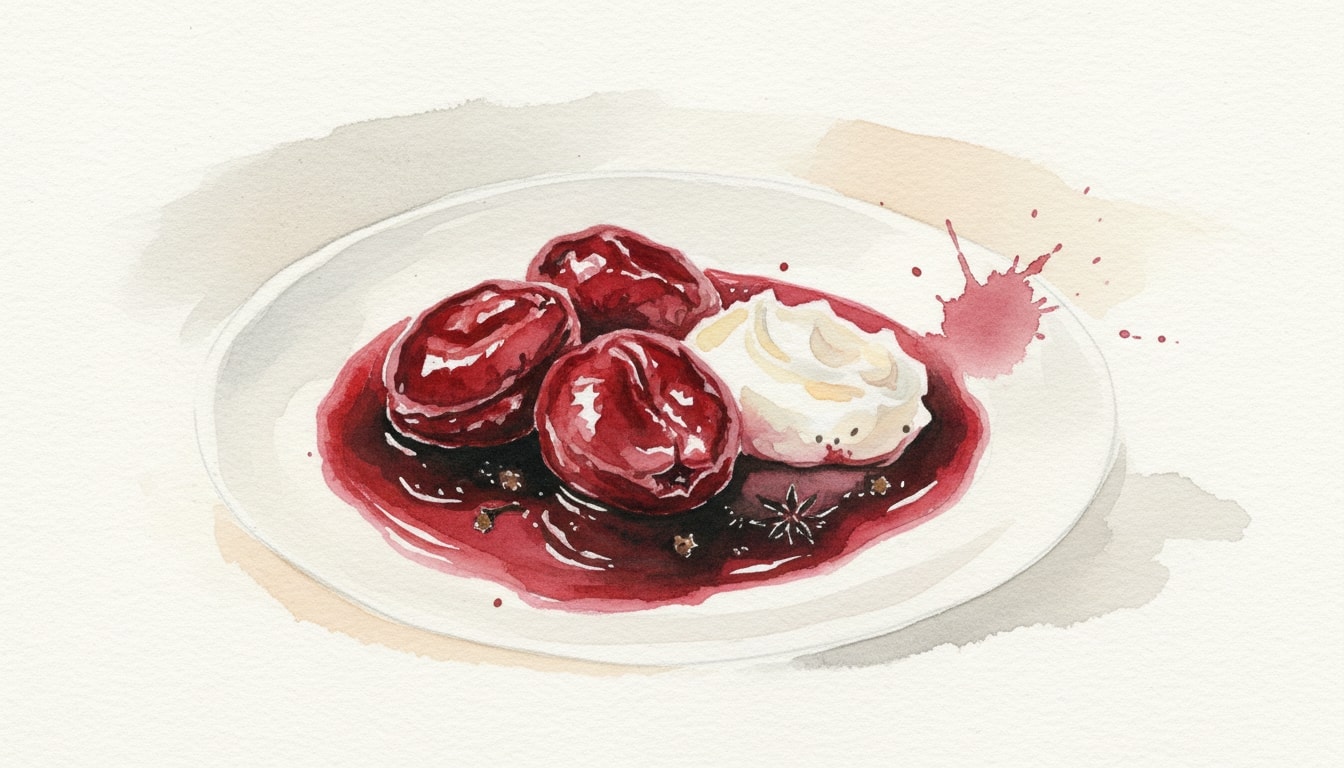 Ruby-Poached Prunes with Spiced Vin Rouge & Whipped Mascarpone