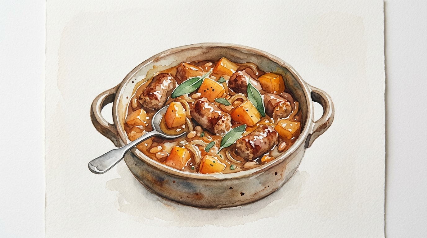 Rustic Pork Sausage, Pumpkin and Sage Casserole