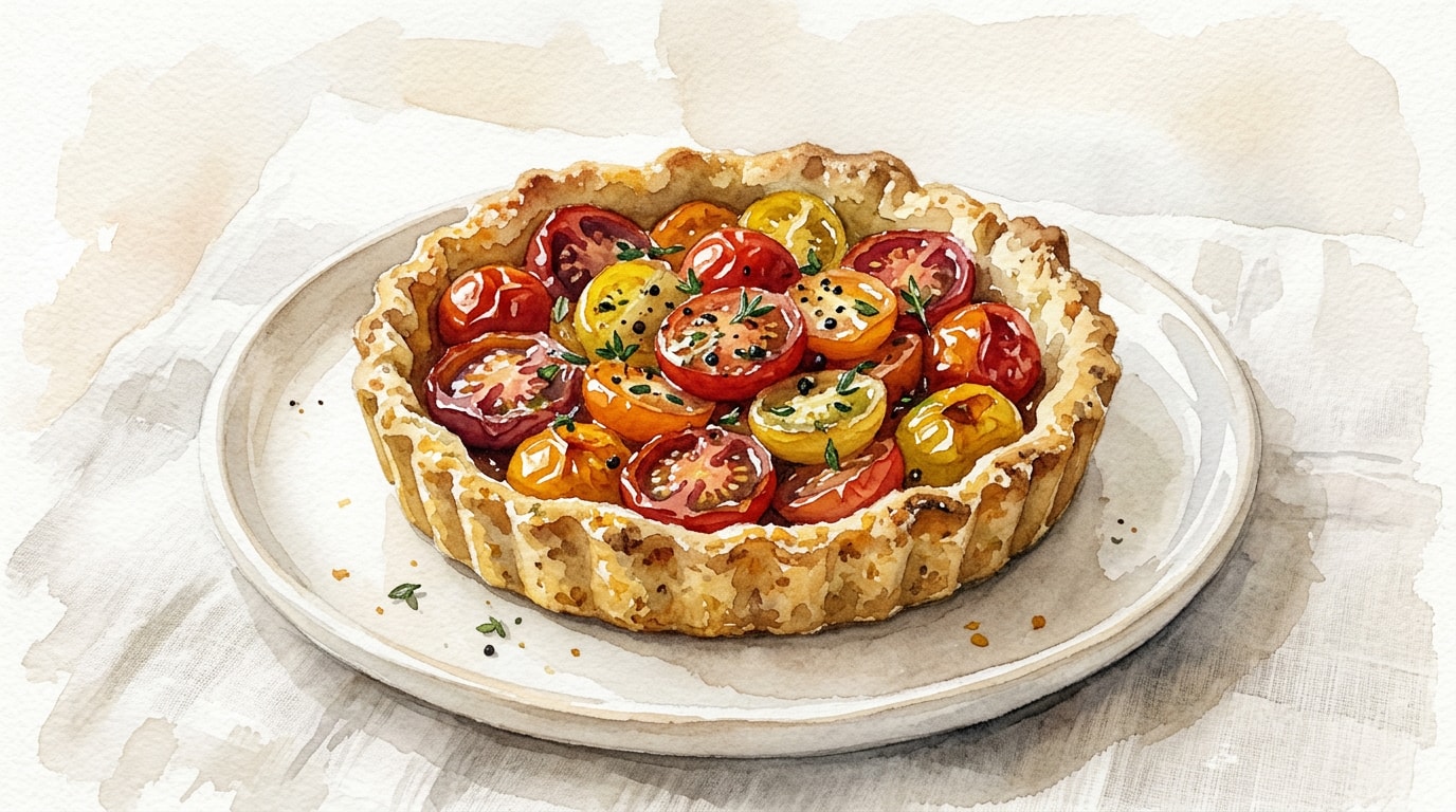 Rustic Tomato Tart with Cheddar-Cornmeal Crust and Honey-Thyme Glaze